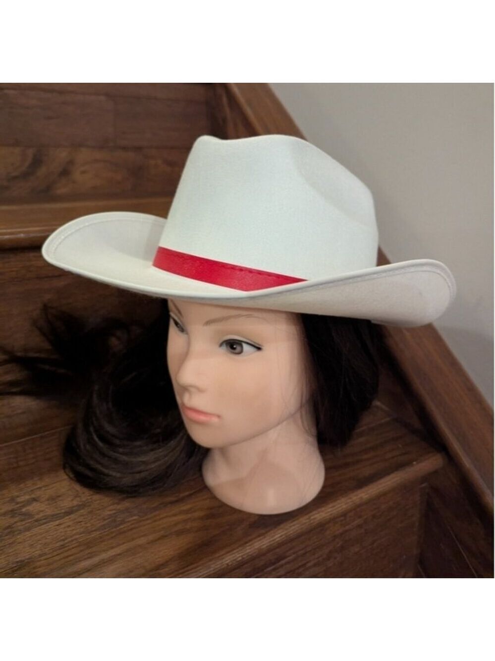 White Cowboy Hat with Red Band 6 Available Unisex Size Large Adult
